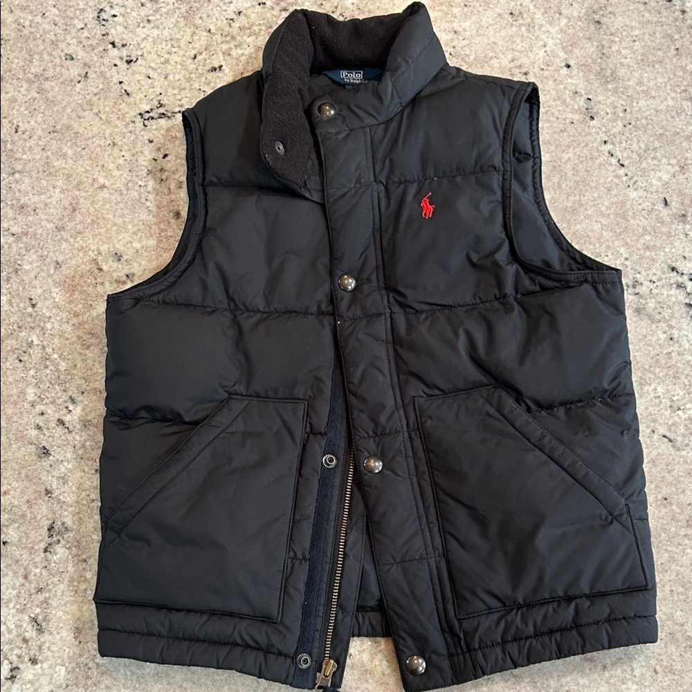Ralph Lauren Black Quilted Vest with Red Logo